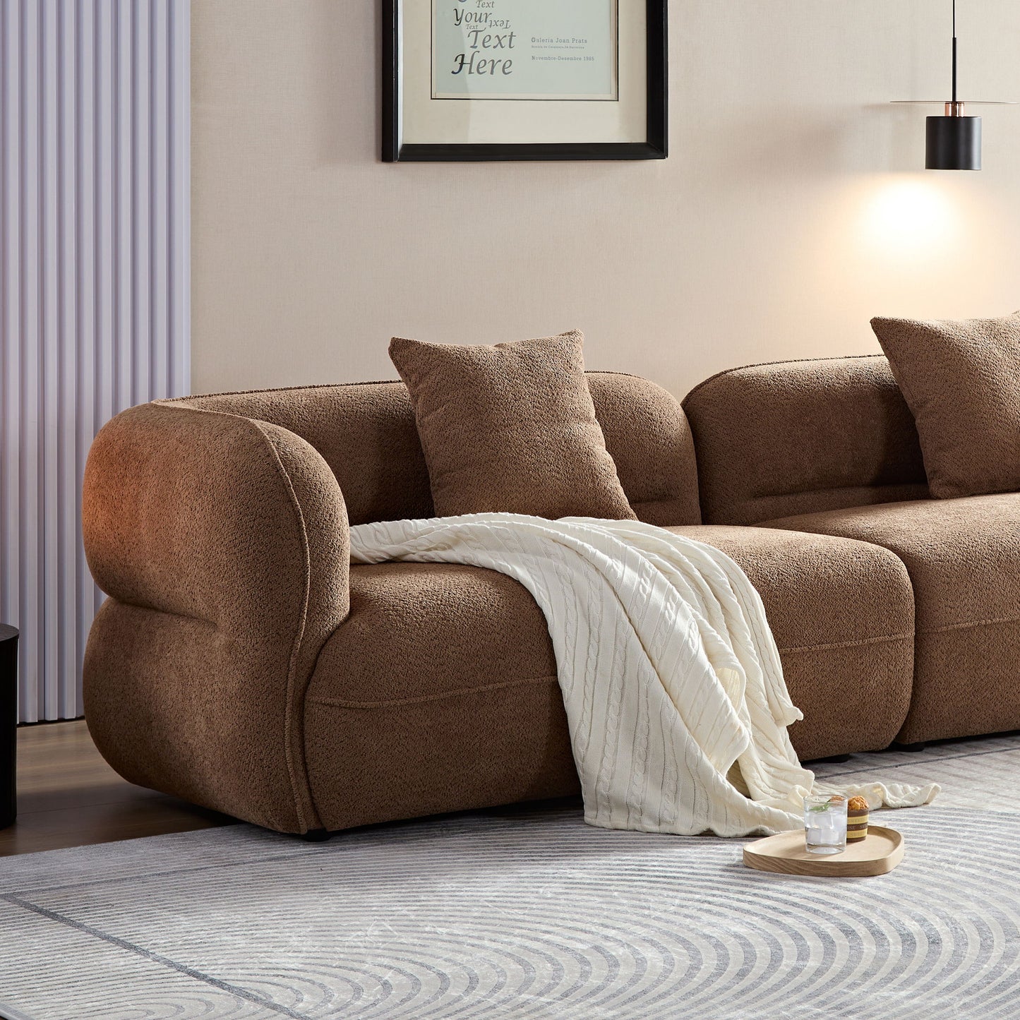 Sectional Sofa With Durable Fabric, Solid Wood Frame, And High Density Sponge Fill - Camel