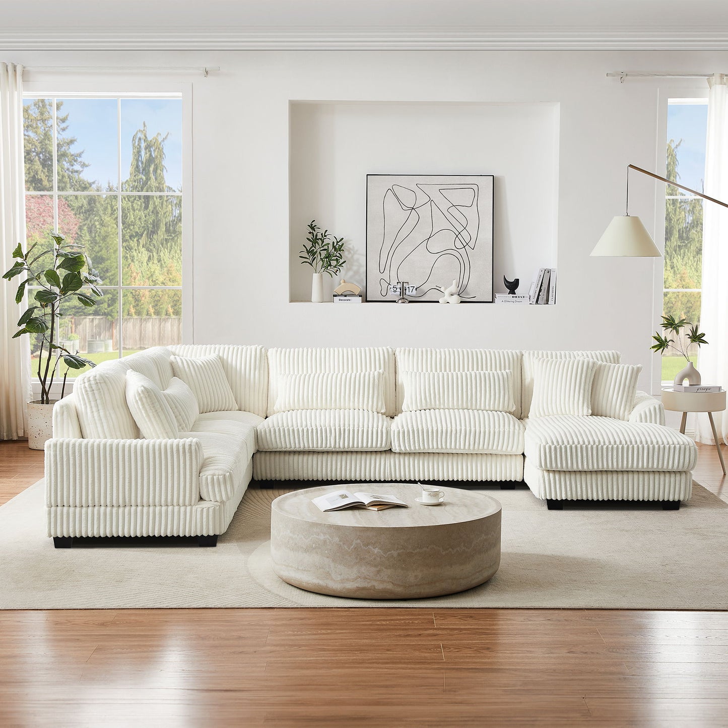 Oversized Sectional Sofa U - Shaped Sofa Couch Modern Sofa Upholstered In Soft Corduroy With A Chaise Lounge For Living Room - Beige