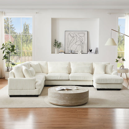 Oversized Sectional Sofa U - Shaped Sofa Couch Modern Sofa Upholstered In Soft Corduroy With A Chaise Lounge For Living Room - Beige