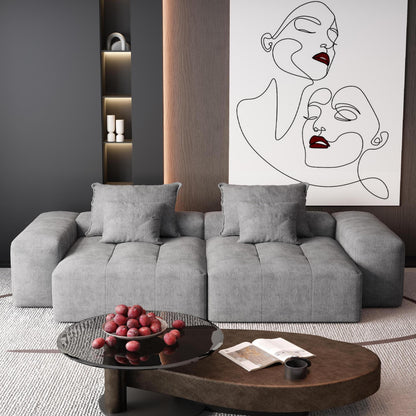 Modern Oversized Modular Sectional Sofa With 2 Chaise Lounge And 2 Armrest, Sparkling Chenille Fabric Soft Cushion Sofa With 4 Pillows, 4 Pieces Diy Combination Tufted Sofa, No Assembly Required - Gray
