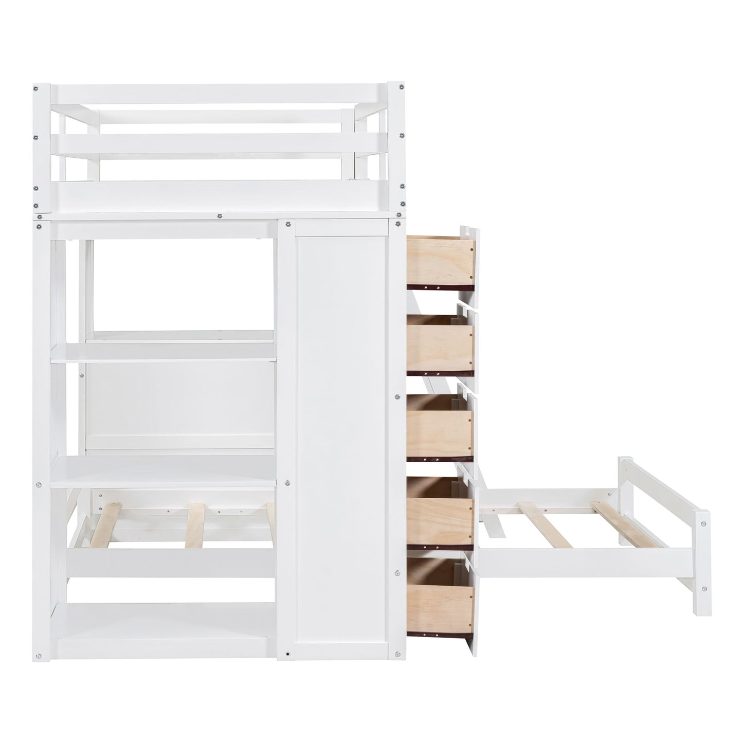 Twin Over Twin Bunk Bed With LED Light And USB Ports - White