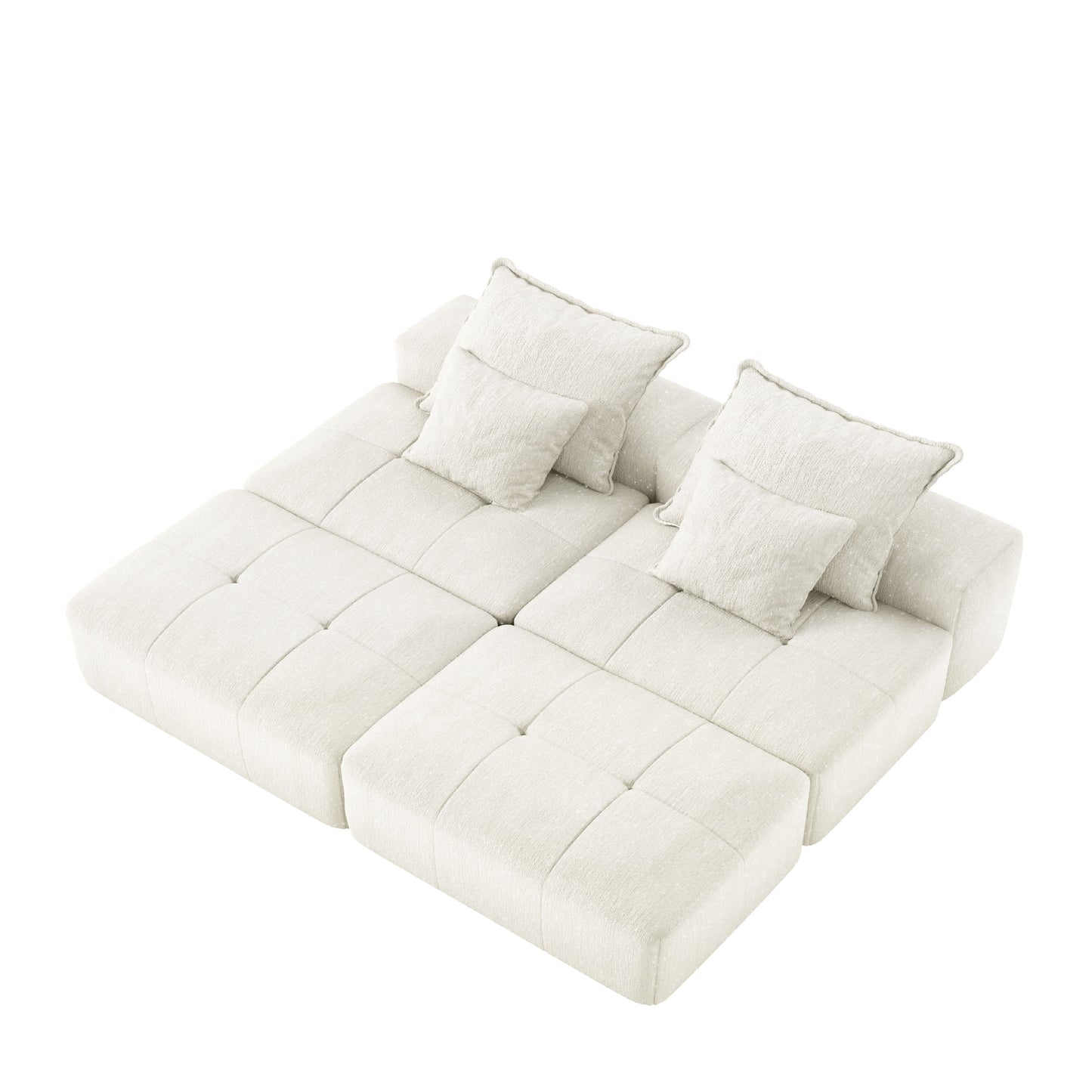 Modern Oversized Modular Sectional Sofa With 2 Ottoman And 2 Seat, Sparkling Chenille Fabric Soft Cushion Sofa With 4 Pillows, 4 Pieces Diy Combination Tufted Sofa, No Assembly Required - Beige