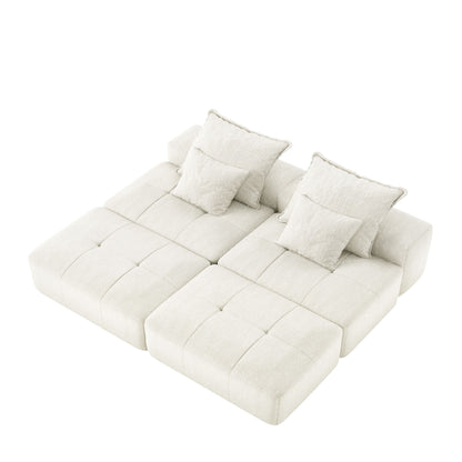Modern Oversized Modular Sectional Sofa With 2 Ottoman And 2 Seat, Sparkling Chenille Fabric Soft Cushion Sofa With 4 Pillows, 4 Pieces Diy Combination Tufted Sofa, No Assembly Required - Beige