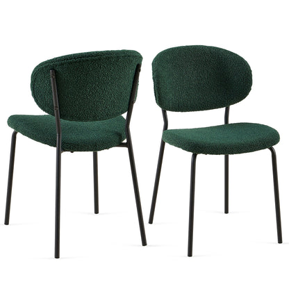 Boucle Dining Chairs, Dining Chairs With Metal Legs For Dining Room, Kitchen, Living Room (Set of 2) - Dark Green