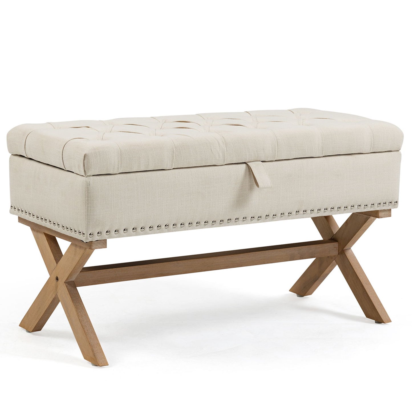 Storage Ottoman, Button-Tufted Ottoman Linen Storage Bench, Ottoman With Storage - Light Beige
