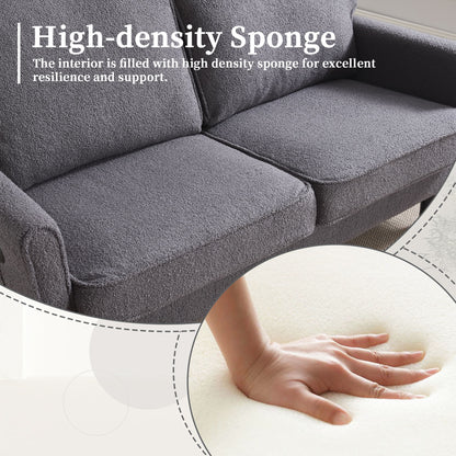 Mid Century Modern Loveseat Sofa, 2 Seater With USB & Removable Pillow Cover - Gray