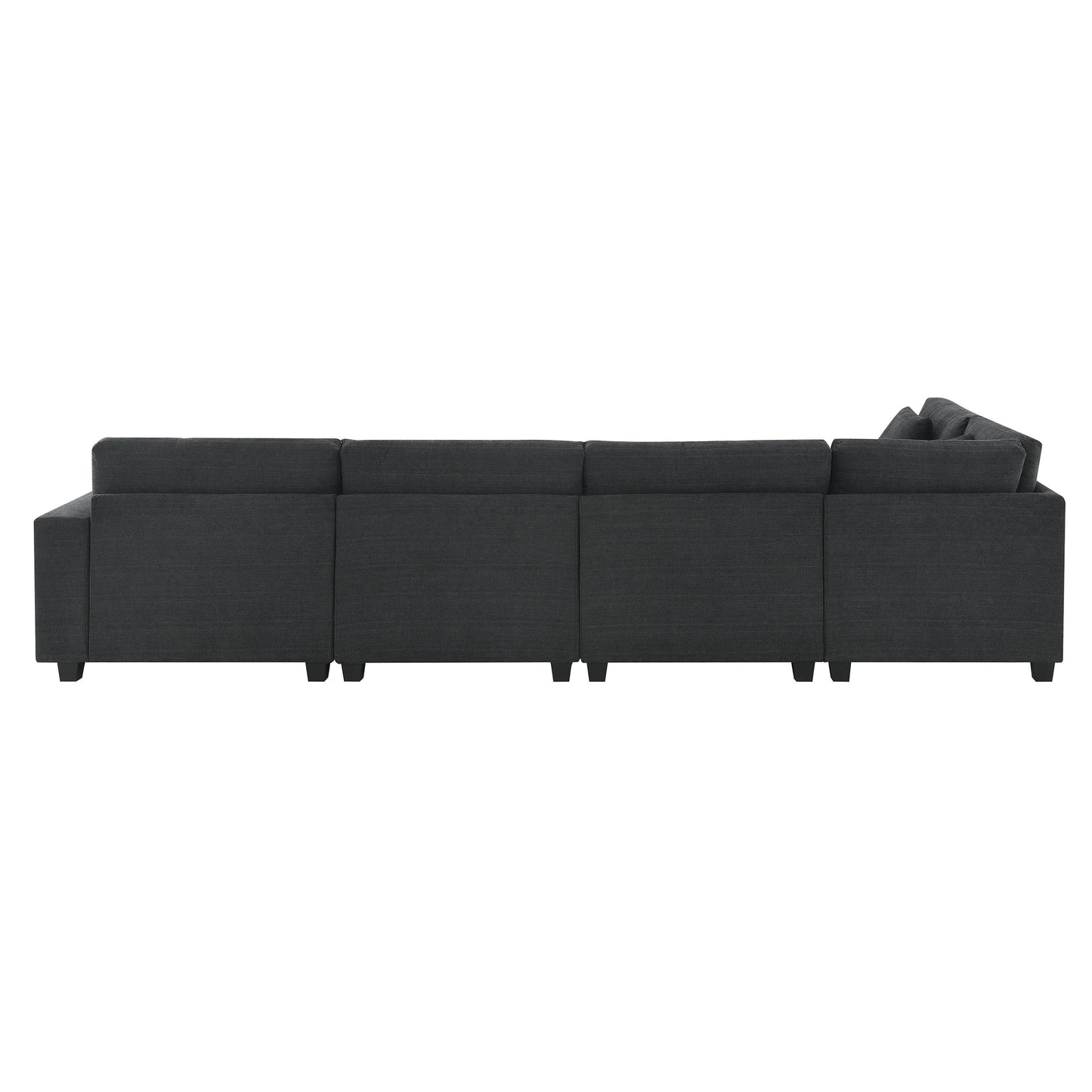 U Shaped Sectional Sofa 6 Seat Couch Set With Oversized Ottoman, Hidden Armrest Storage And Cup Holders USB Charging Ports Wide Seat Sofa - Black