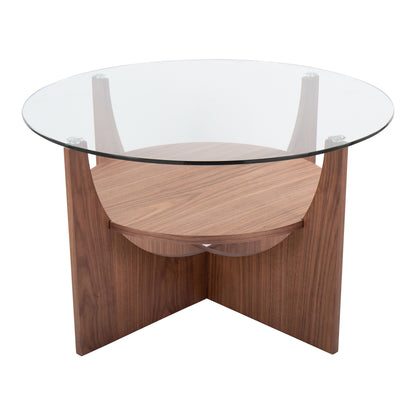 U - Shaped Contemporary Coffee Table - Walnut / Clear