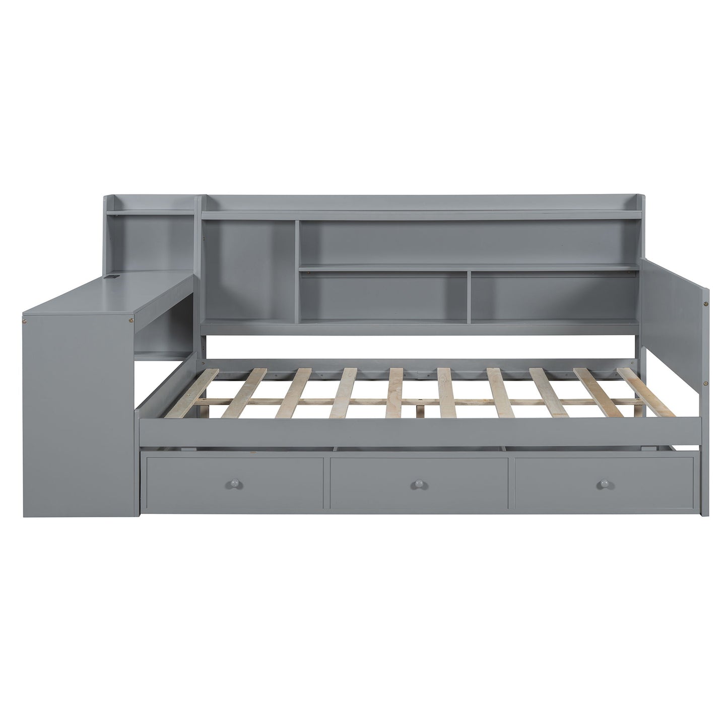 Full Size Daybed With 3 Drawers USB Ports And Desk - Gray
