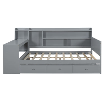 Full Size Daybed With 3 Drawers USB Ports And Desk - Gray