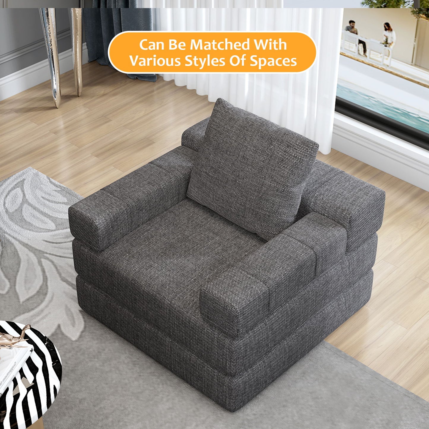 Single Sofa Chair That Converts To A Single Sofa Bed For Living Room, Guest Room, Playroom - Dark Gray
