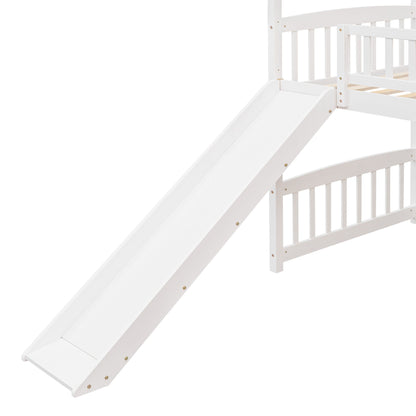 Twin House Loft Bed With Slide - White