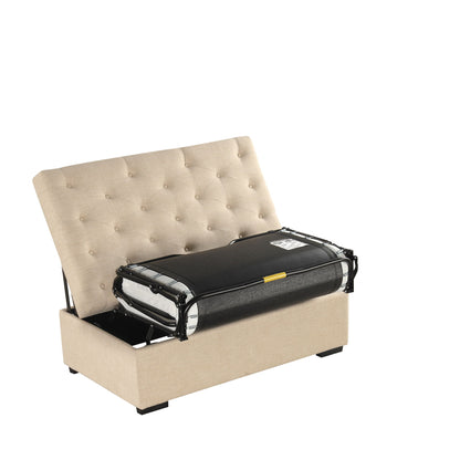 Convertible Folding Sofa Bed Ottoman With Memory Mattress And Tufted Design - Beige