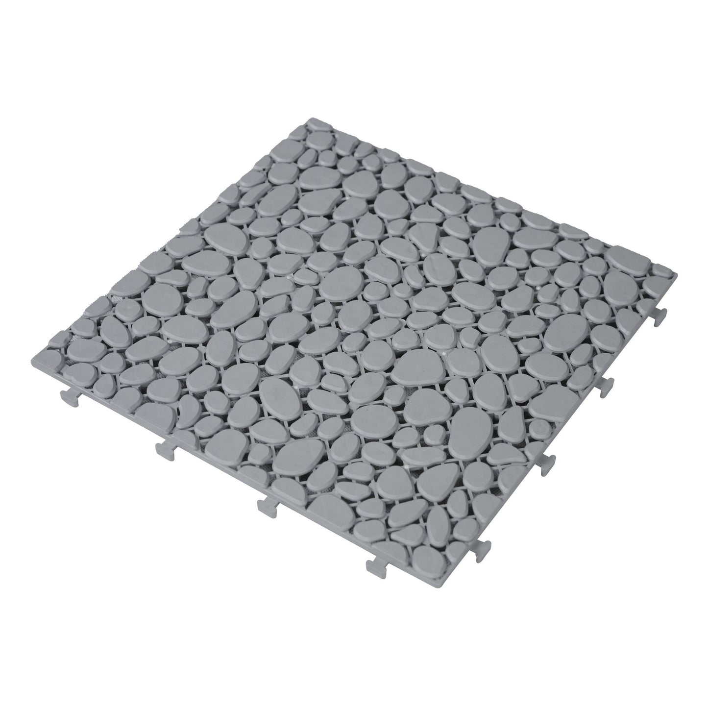 Interlocking Deck Tiles Plastic Waterproof Outdoor All Weather Anti-Slip Bathroom Shower Balcony Porch Strong Weight Capacity Upto 440 Lbs, Pebble Stone Pattern Pack Of 60 - Gray