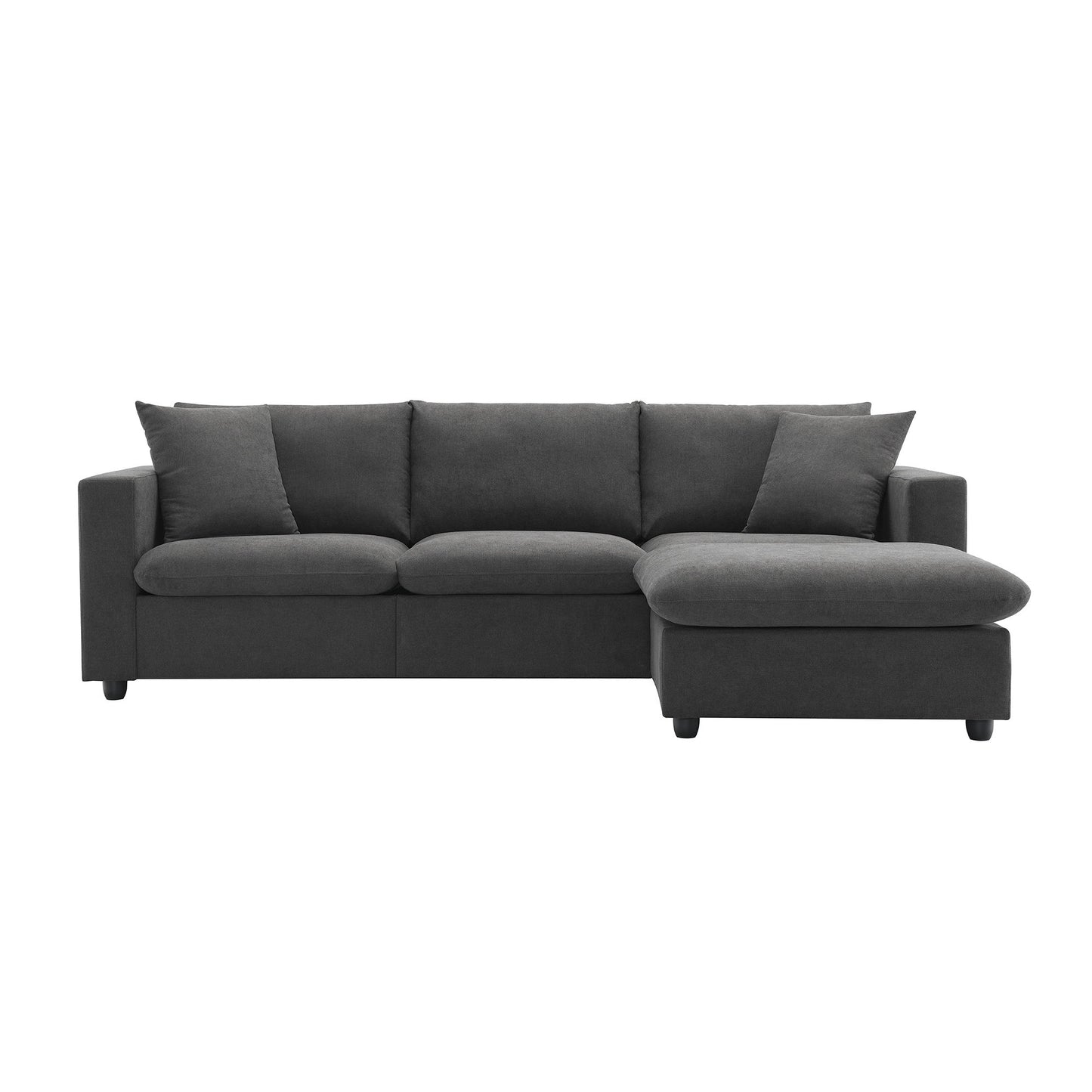 Modern Sectional Sofa, L-Shaped Couch Set With 2 Free Pillows, 4 Seat Polyester Fabric Couch Set With Convertible Ottoman - Dawn Gray