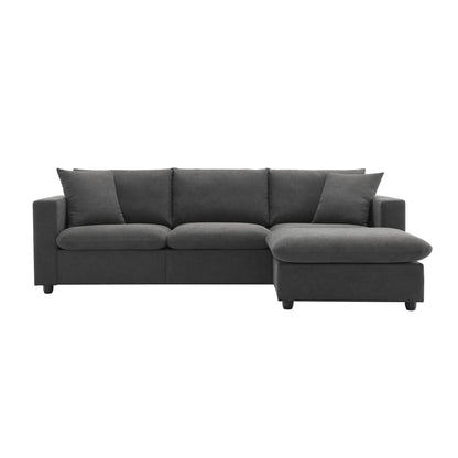 Modern Sectional Sofa, L-Shaped Couch Set With 2 Free Pillows, 4 Seat Polyester Fabric Couch Set With Convertible Ottoman - Dawn Gray