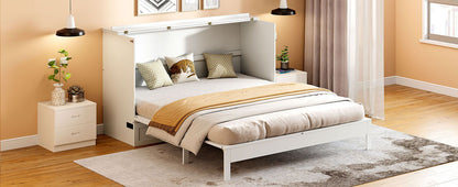 Queen Size Murphy Bed With Large Drawers - White
