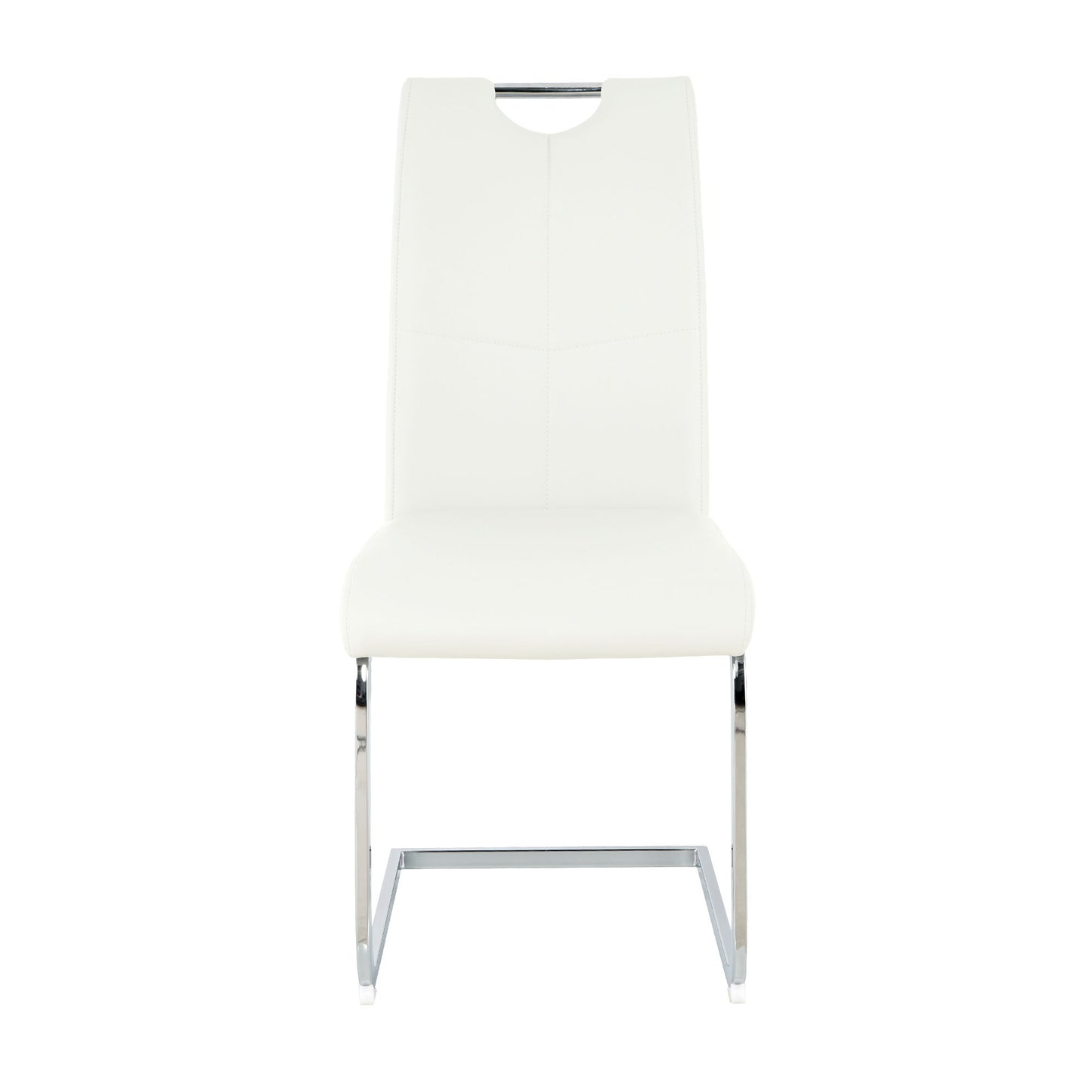 Modern Dining Chairs With Faux Leather Padded Seat And Chrome Metal Legs For Kitchen, Living, Bedroom, Dining Room - White / Silver