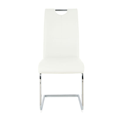 Modern Dining Chairs With Faux Leather Padded Seat And Chrome Metal Legs For Kitchen, Living, Bedroom, Dining Room - White / Silver