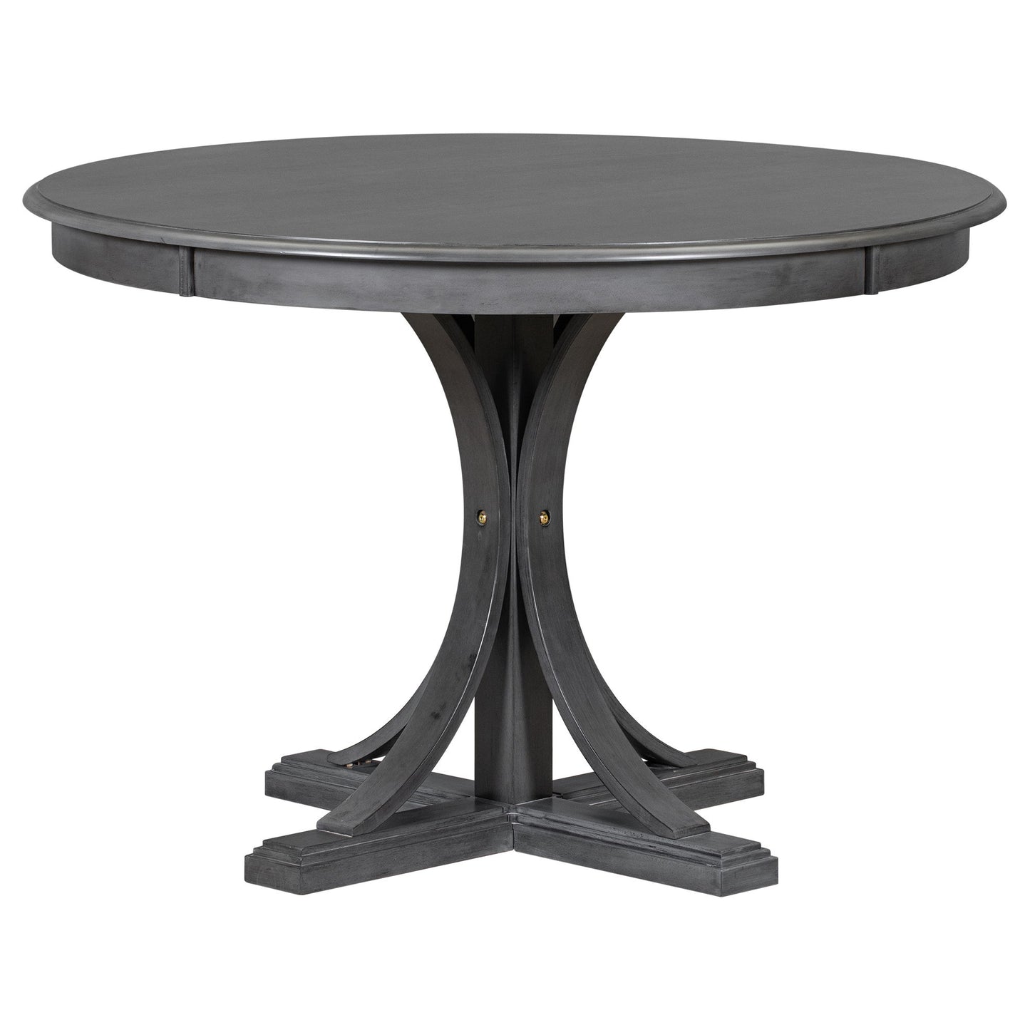 5 Piece Retro Round Dining Table Set With Curved Trestle Style Table Legs And 4 Upholstered Chairs For Dining Room - Dark Gray