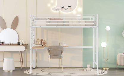 Twin Loft Bed With Desk And Grid - White