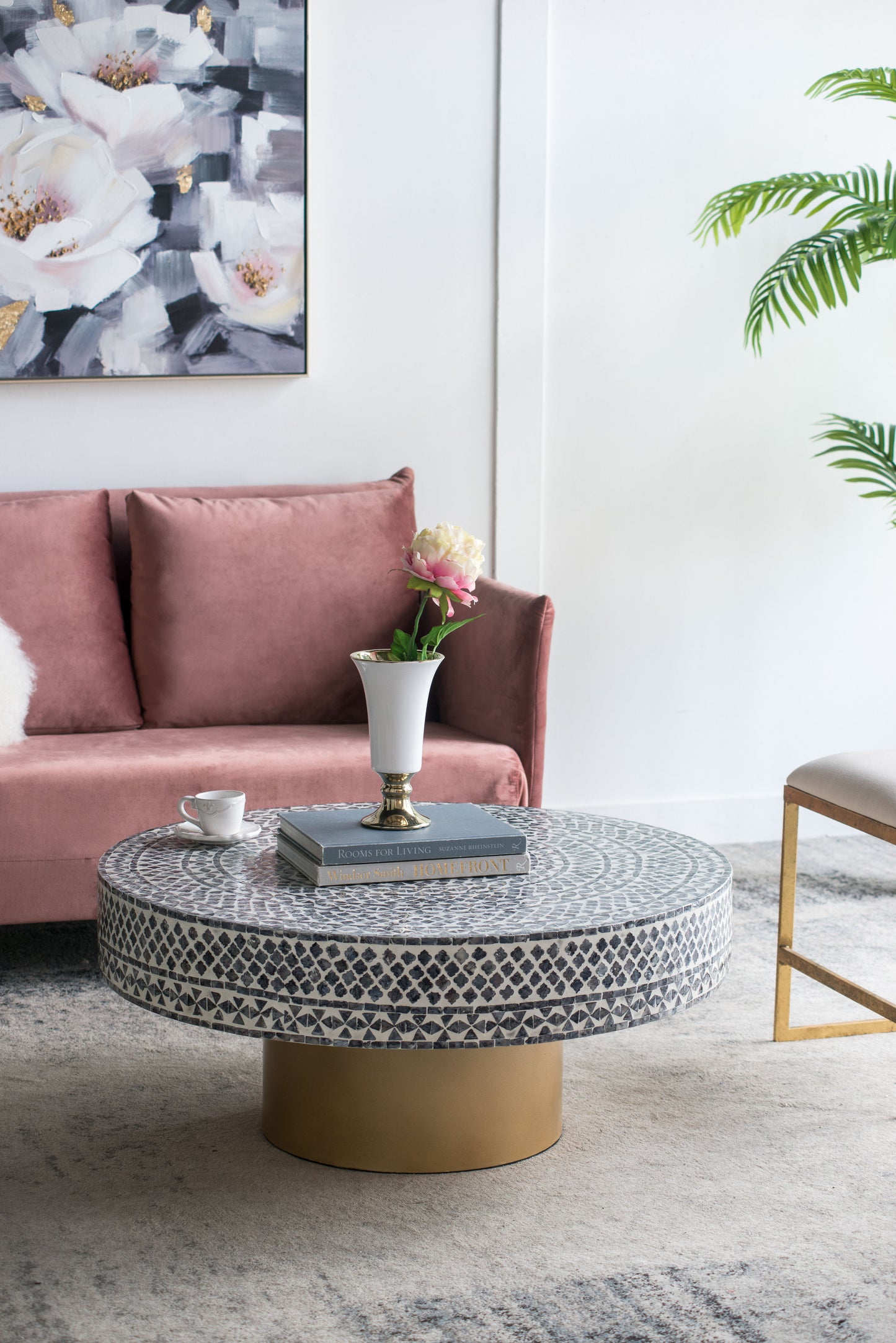 Unique Capiz Coffee Table & Pedestal Base - Multi