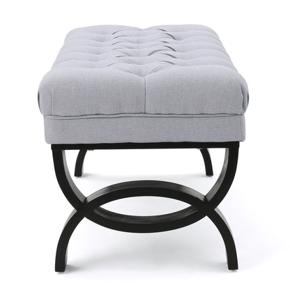 Hilton - Ottoman Bench With Classic Button Tufting - Light Gray