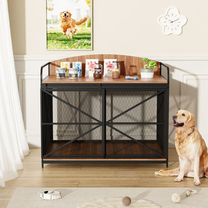 Heavy Duty Large Dog Crate Furniture For Large Medium Dog, Farmhouse Wooden Dog Kennel Indoor End Table, Decorative Pet House For Large Dogs - Brown