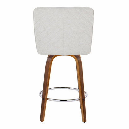 Henry - Contemporary Fixed Height Counter Stool With Swivel With Round Footrest (Set of 2) - Walnut / White