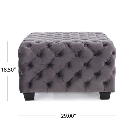 Modern Glam Velvet Ottoman With Button Tufted Diamond Stitch Design - Gray