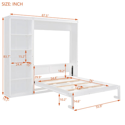 Full Size Murphy Wall Bed With Shelves - White