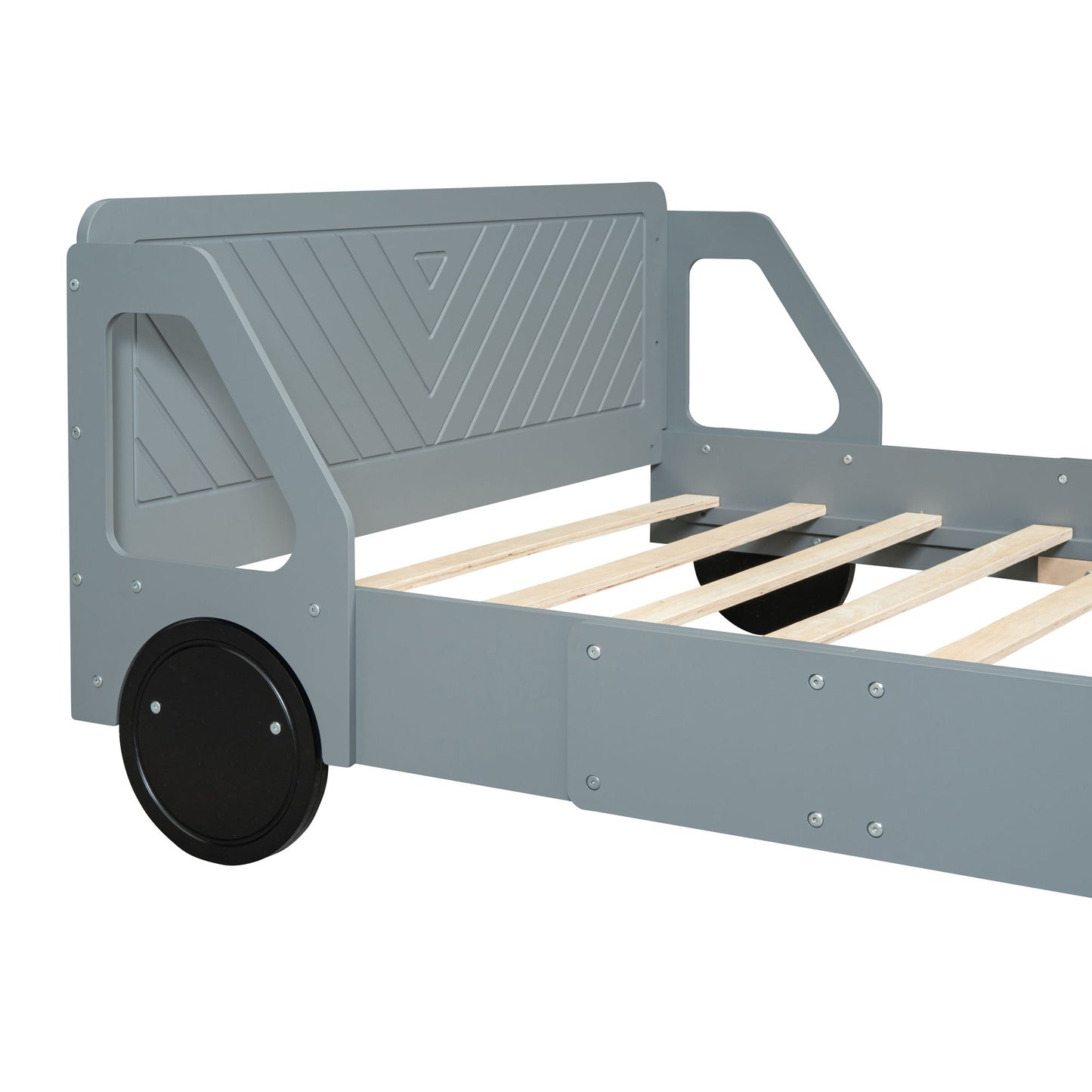 Full Size Car Shaped Platform Bed With Wheels - Gray