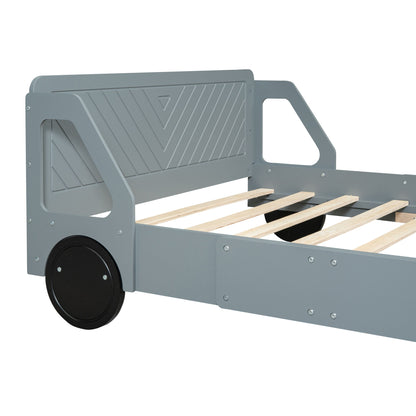 Full Size Car Shaped Platform Bed With Wheels - Gray