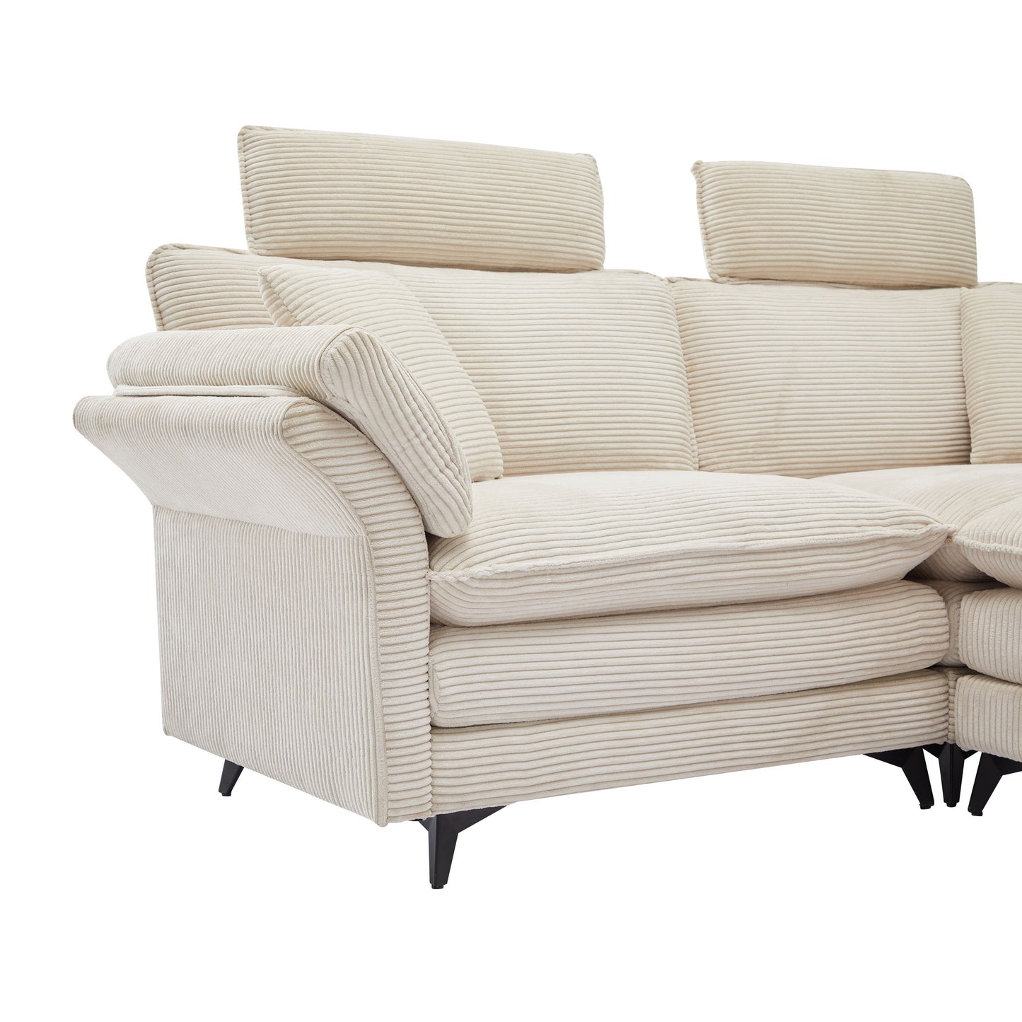 Modern Corduroy, Loveseat Sofa, Deep Seat Sectional Sofa With Ottomans Comfortable Cloud Sofa For Living Room, Apartment, Office, Couch - Beige