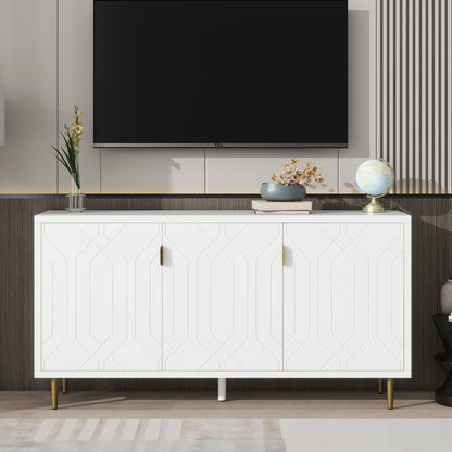 Modern TV Stand With 3 Doors And Adjustable Shelves For Living Room, Fits TVs Up To 70" - White