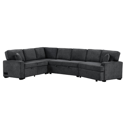 L-Shaped Sofa Sectional Sofa Couch Pull-Out Sofa Bed With Charging Devices And Cup Holders For Living Room - Blue Black