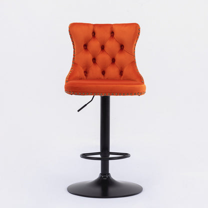 Swivel Velvet Barstools Adjusatble Seat Height, Modern Upholstered Bar Stools With Backs Comfortable Tufted For Home Pub And Kitchen Island (Set of 2) - Orange