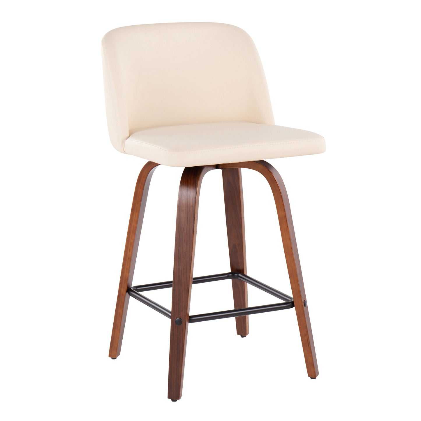Toriano - Mid-Century Modern Fixed Height Counter Stool With Square Footrest (Set of 2) - Walnut / Cream