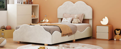 Twin Size Upholstered Platform Bed With Cloud Shaped Board - Beige