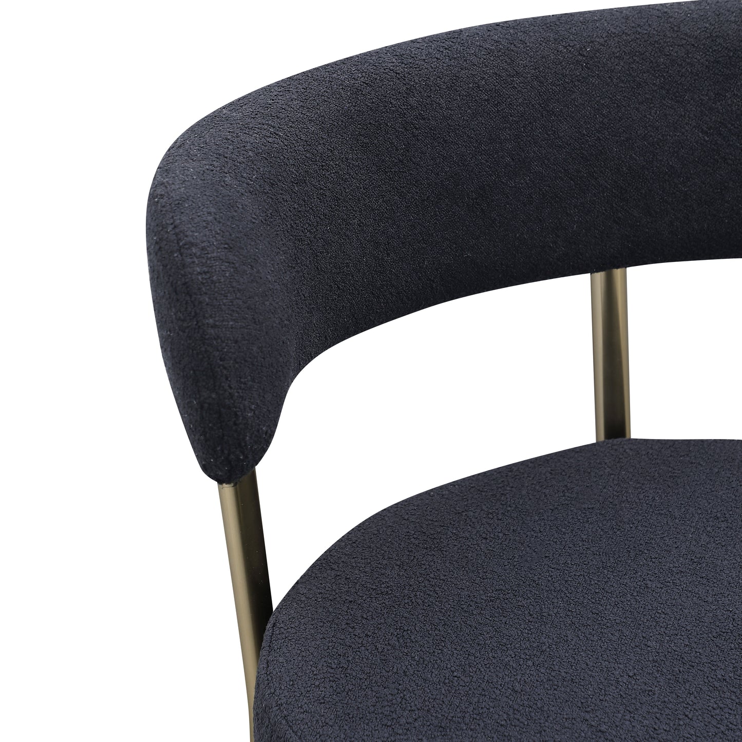 Modern Sherpa Counter Height Stools (Set of 2), Uphsoltered 26" Seat Height Barstools With Brushed Brass Metal Legs Round Low Back Kitchen Stools With Footrest For Dining Room - Black