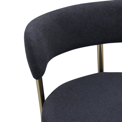 Modern Sherpa Counter Height Stools (Set of 2), Uphsoltered 26" Seat Height Barstools With Brushed Brass Metal Legs Round Low Back Kitchen Stools With Footrest For Dining Room - Black