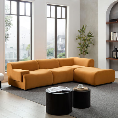 Sectional Sofa With Durable Fabric And High Density Sponge, Solid Wood Frame, 4 Seats - Orange
