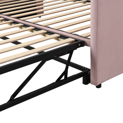 Twin Size Upholstered Daybed With Pop Up Trundle - Pink