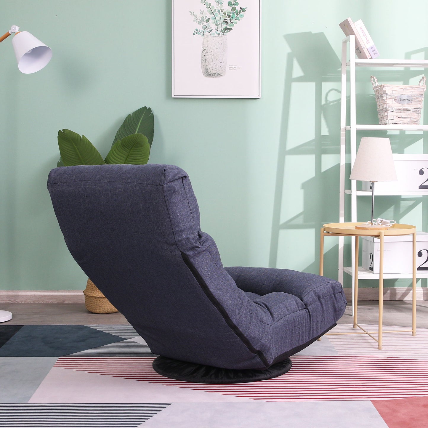 Adjustable Japanese Reclining Floor Chair Sofa With Metal Frame For Living Room & Balcony - Navy