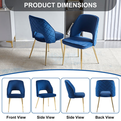 Velvet Dining Chairs With Metal Legs And Hollow Back Upholstered Dining Chairs (Set of 4) - Blue