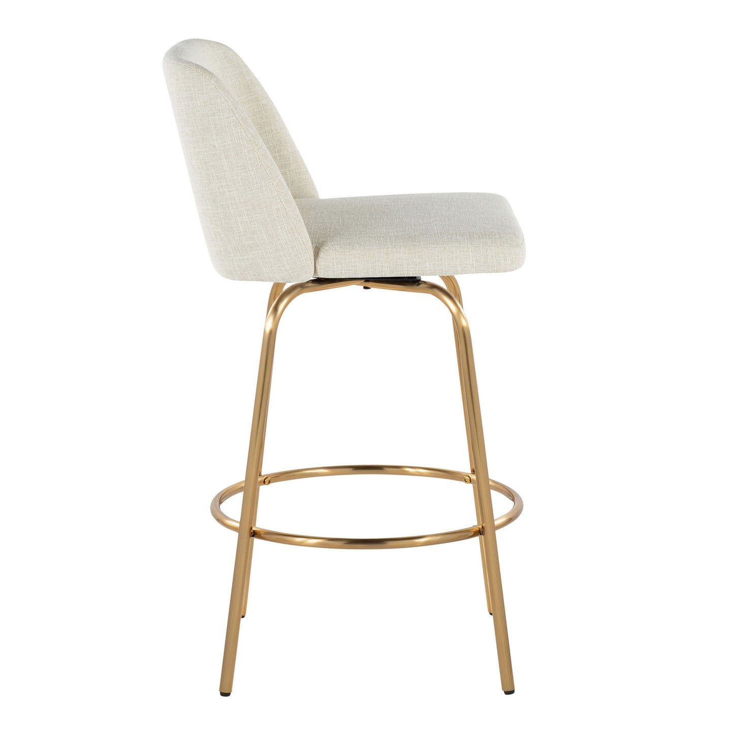 Toriano - Contemporary Fixed Height Counter Stool Swivel With Round Footrest (Set of 2) - Cream / Gold