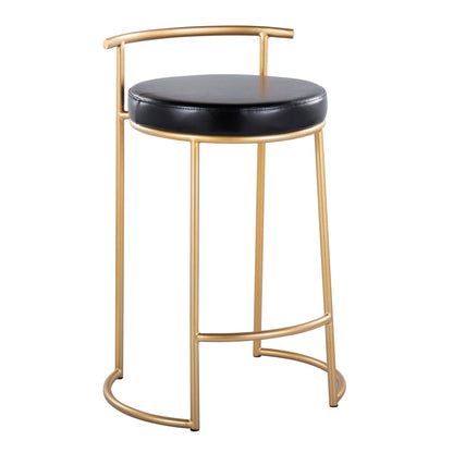 Fuji - Round Contemporary Fixed Height Counter Stool (Set of 2) - Gold / Black