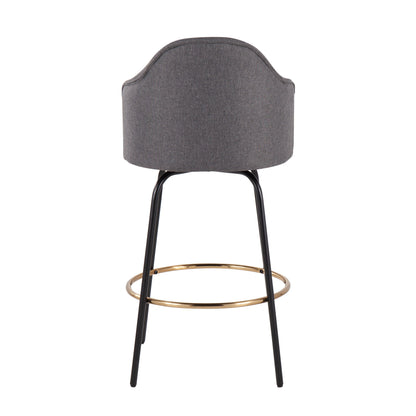 Ahoy - Contemporary Fixed Height Counter Stool Round Gold Footrest (Set of 2) - Gray / Black