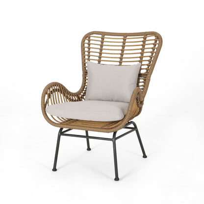 Outdoor Rattan Accent Chair With Metal Legs - Brown