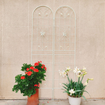 2 Pack Garden Metal Trellis Rustproof Trellis For Climbing Plants Outdoor Flower Support - Cream White